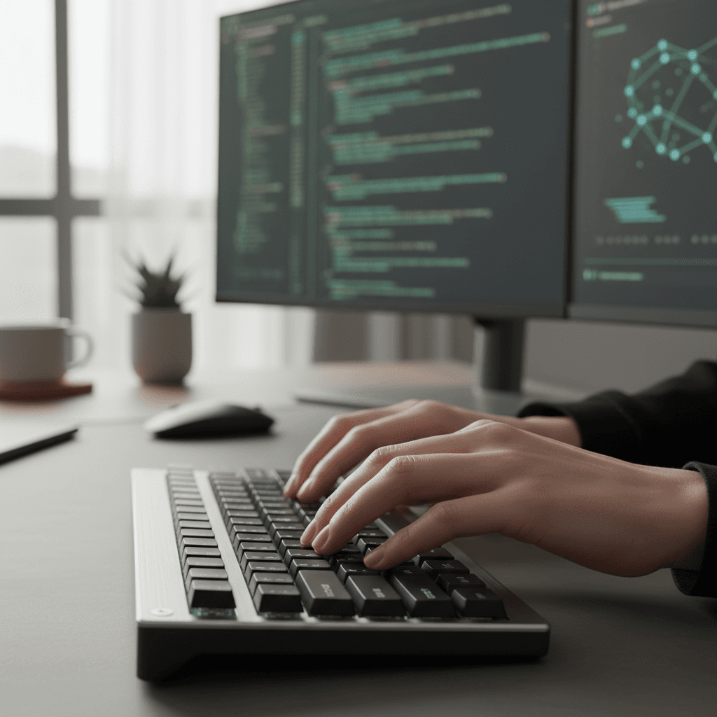 Developer writing custom software code